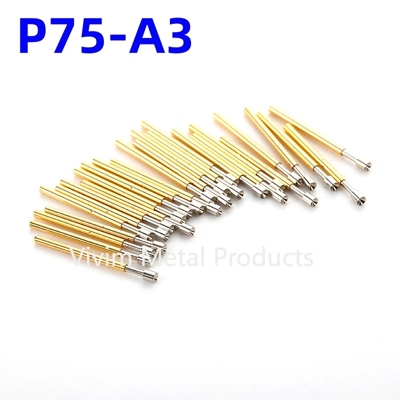 100PCS P75-A3 Spring Test Probe Pogo Pin P75-A 1.50mm Cup Tip Head Nickel Plated 1.02mm Thimble PCB Test Tool Pogo Pin 17mm