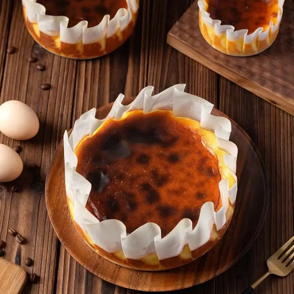 50/100pcs 4/6/8 Inch Basque Cheesecake Oil Paper Tray Non-stick Easy Demoulding Mousse Cake Wrapper with Ruffled Edges Foldless