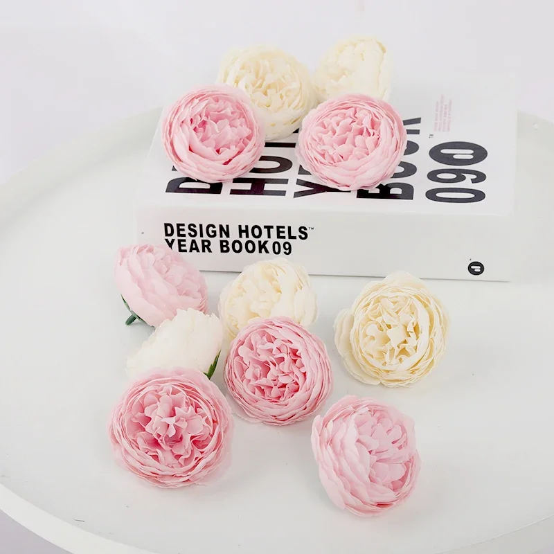 5pcs Pink Artificial Flowers Head Silk Peony Fake Flower for Wedding Home DIY Decor Party Birthday Scrapbooking Wreath Accessory