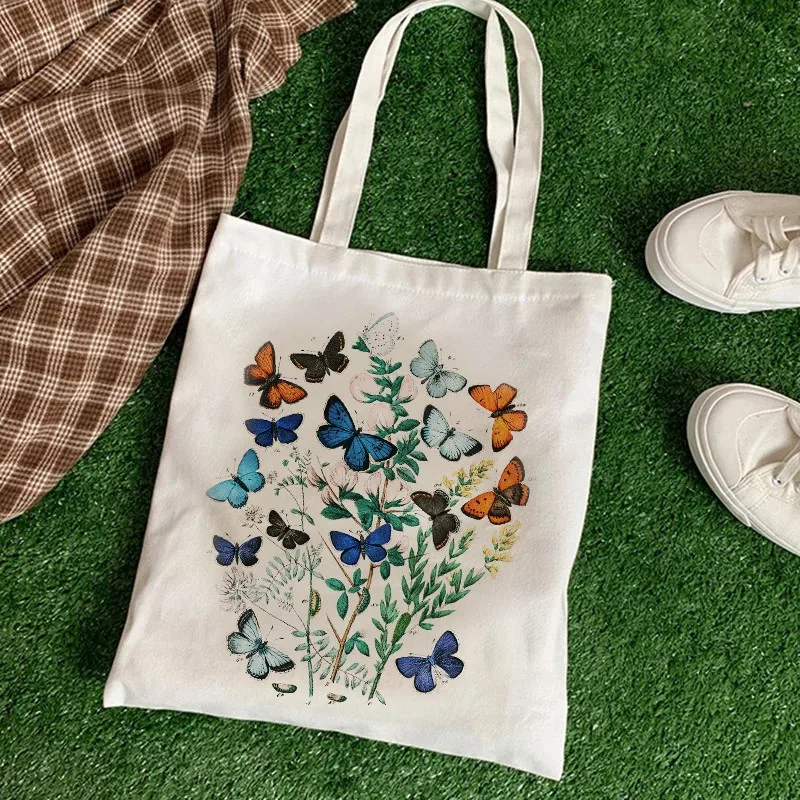 Flowers Messenger Printed Canvas Bag Harajuku Shoulder Bag Handheld Shopping Bag Large Capacity Durable Eco Friendly Bag
