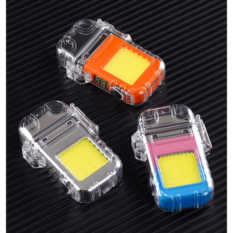 2023Windproof Waterproof Lighter Plasma ARC USB Lighter Electric Flashlight Transparent Lighter Outdoor Camping Gift