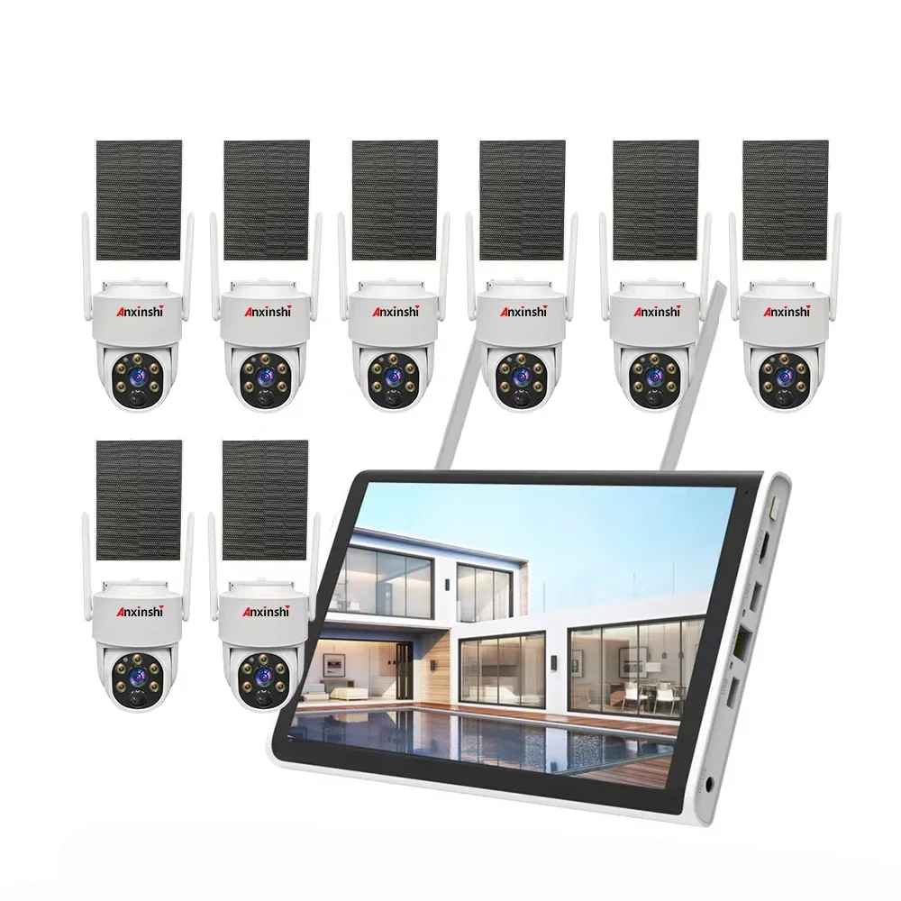 Anxinshi 8CH CCTV Tata Surya Resolusi 4MP HD Bawaan Wi-Fi Mendukung Deteksi Manusia Kamera Keamanan Surya Basis Awan