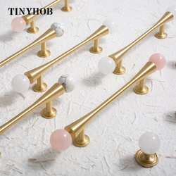 Tinyhob Brass+Pink Crystal  Cabinet Round Knobs Cupboard Handles Furniture Hardware Light Luxury Drawer Pull Kitchen Accessories