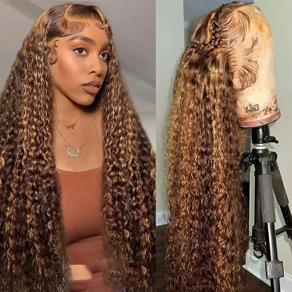 

Lovely Princess Deep Curly HD Lace Frontal Wig 13x6 with Brown Highlights 13x4 Human Hair Deep Wave Frontal Wig for Women