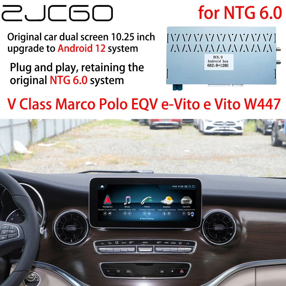 

ZJCGO Original Dual 10.25 Inch Screen Upgrade Android 12 Interface NTG 6.0 for Mercedes Benz V Class Marco Polo EQV e Vito W447