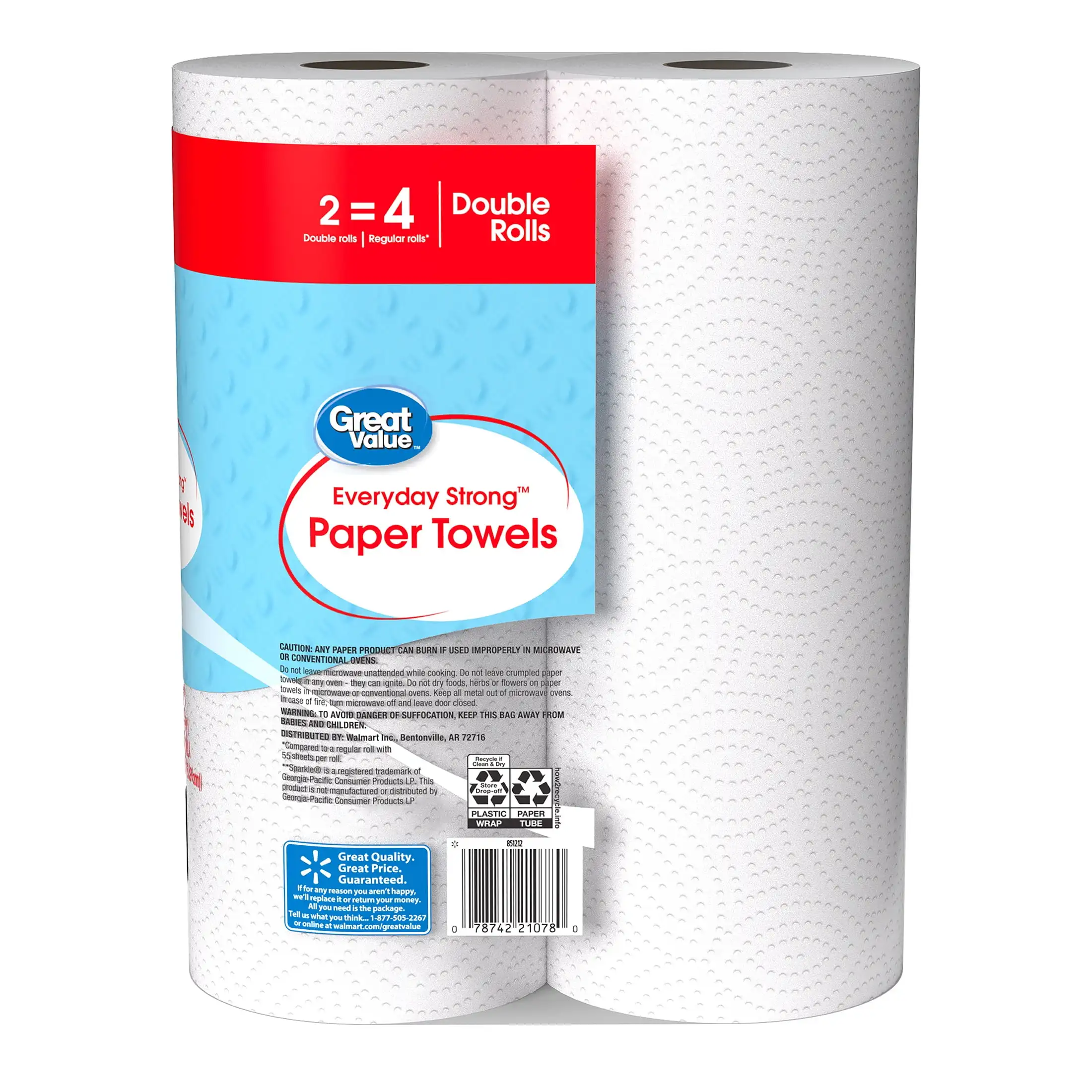 Everyday Strong Paper Towels, Split Sheets, 2 Double Rolls