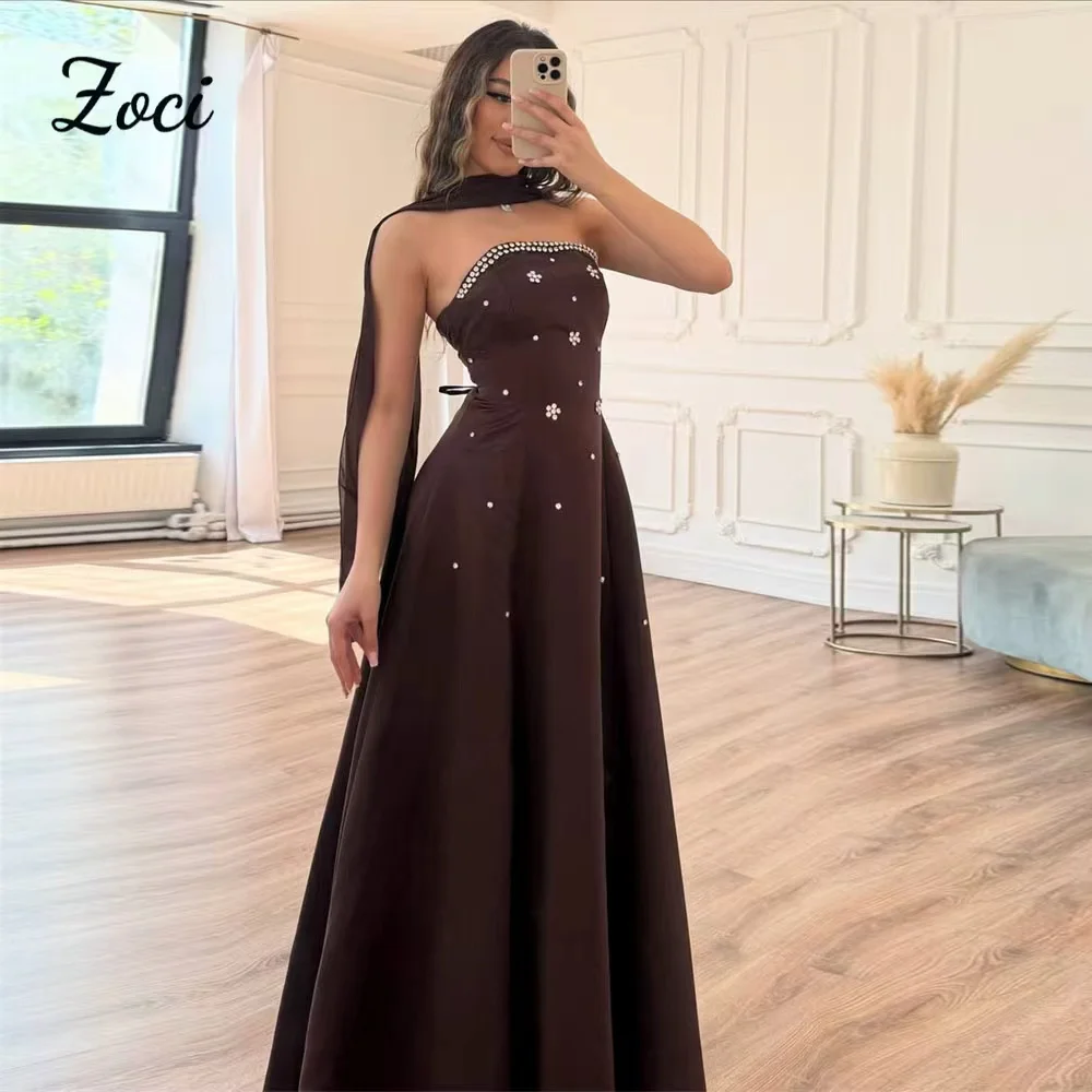 Zoci Saudi Arabia A Line Prom Dresses Satin Beaded Gown Backless Vestidos De Fiesta Formal Evening Party Dress Customizd