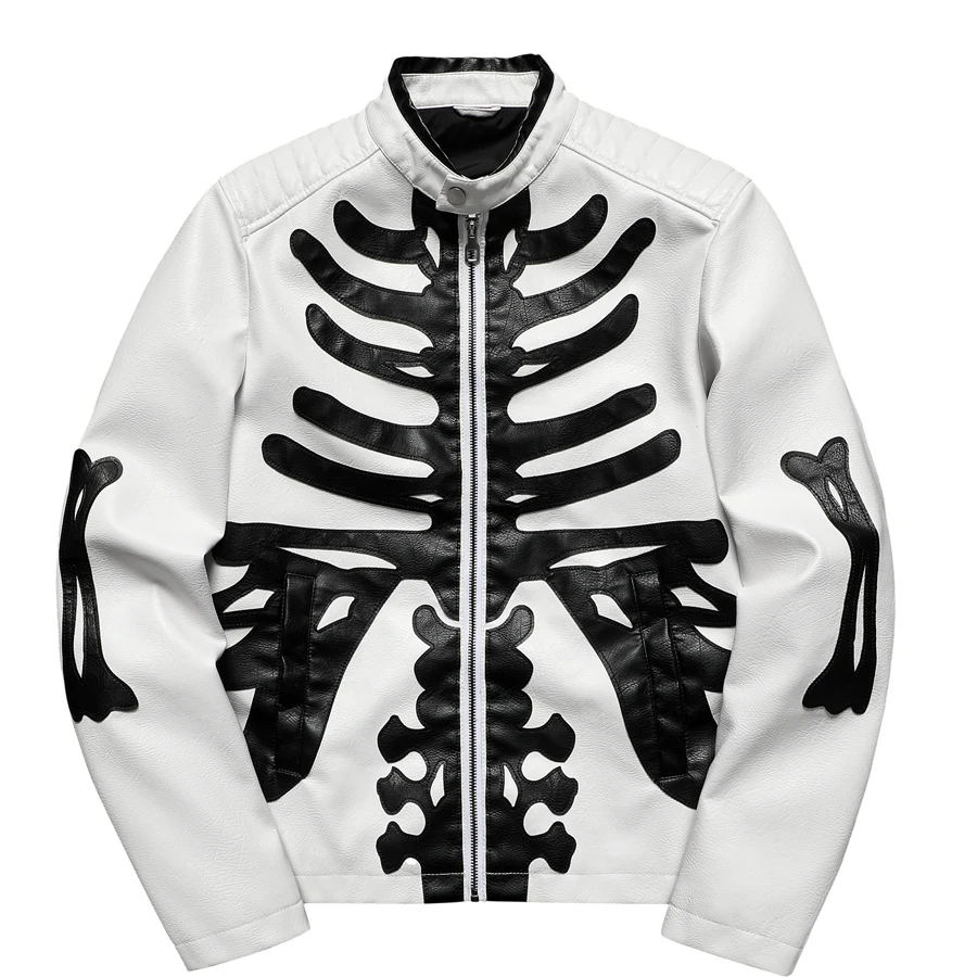Men's Colorblock PU Leather Jacket Zipper Front Stand Collar Casual Fashion Motorcycle Coat Outerwear