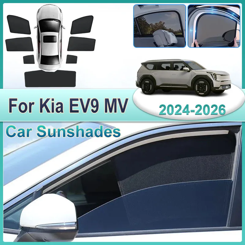 

For Kia EV9 Accessories MV 2024-2026 Full Mesh Magnetic Side Sunshades Sun Visors Anti-UV Rays Privacy Curtains Car Accessories