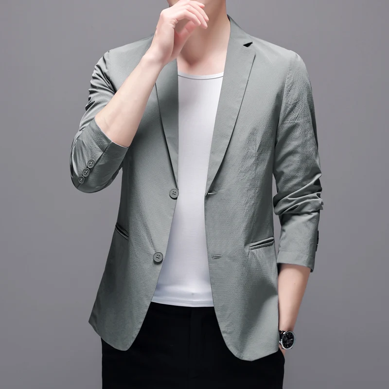 Summer Men's Thin Casual Blazer Solid Color Sunscreen Lightweight Single Suit Jacket for Daily Wear