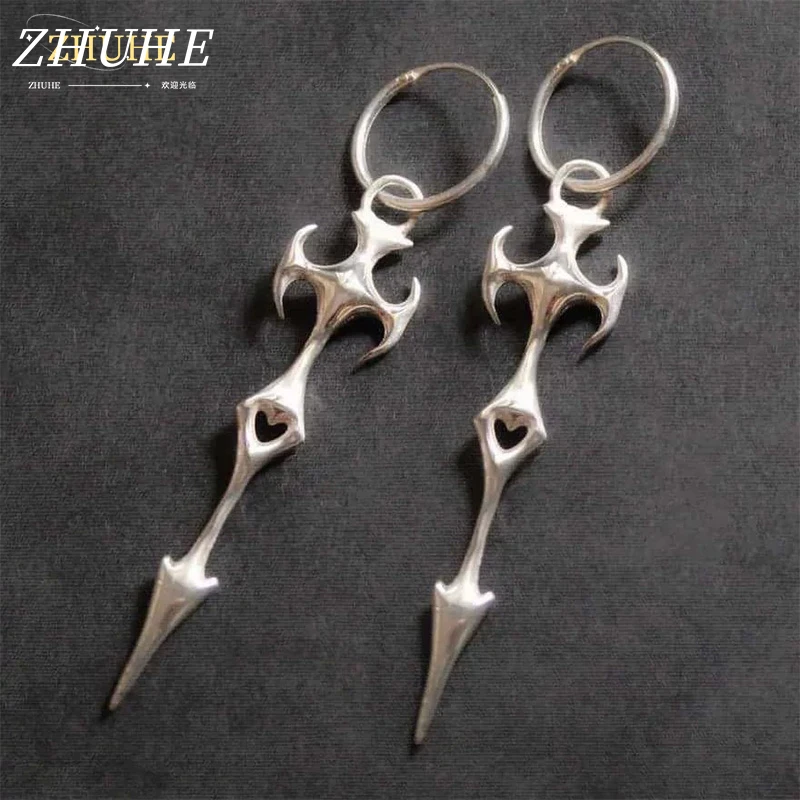 

Gothic Cross Dangle Earrings Copper Material Jewelry Accessories For Men Women Punk Style Long Sword Drop Earrings With Hollow H