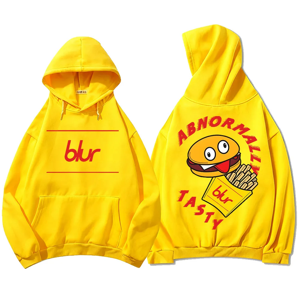 

Dan Abnormal Blur Hoodies Hamburgers and French Fries Cartoon Graphic Sweatshirts Funny Casual Unisex Streetwear Winter Men Tops