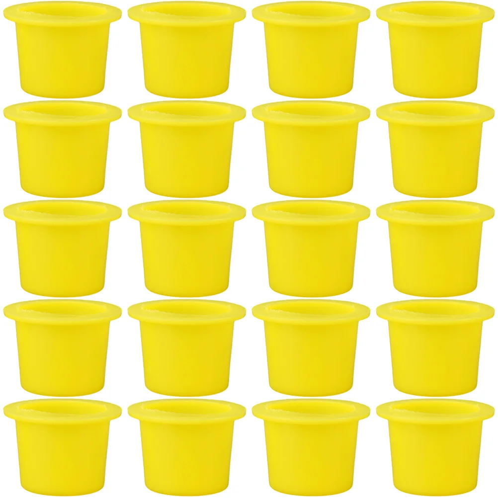 

100Pcs Yellow Pigment Cups for Tattooing Thickened Ink Caps Disposable Small Tattoo Ink Holders Wide Edge Design Spill Proof