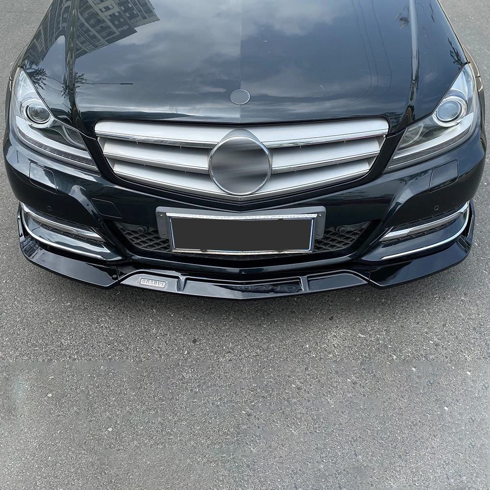 For Mercedes Benz C Class W204 Sedan 4 Door 2011 12 13 Front Bumper Spoiler Lip Glossy Black Carbon Lower Bodykit Splitter Parts