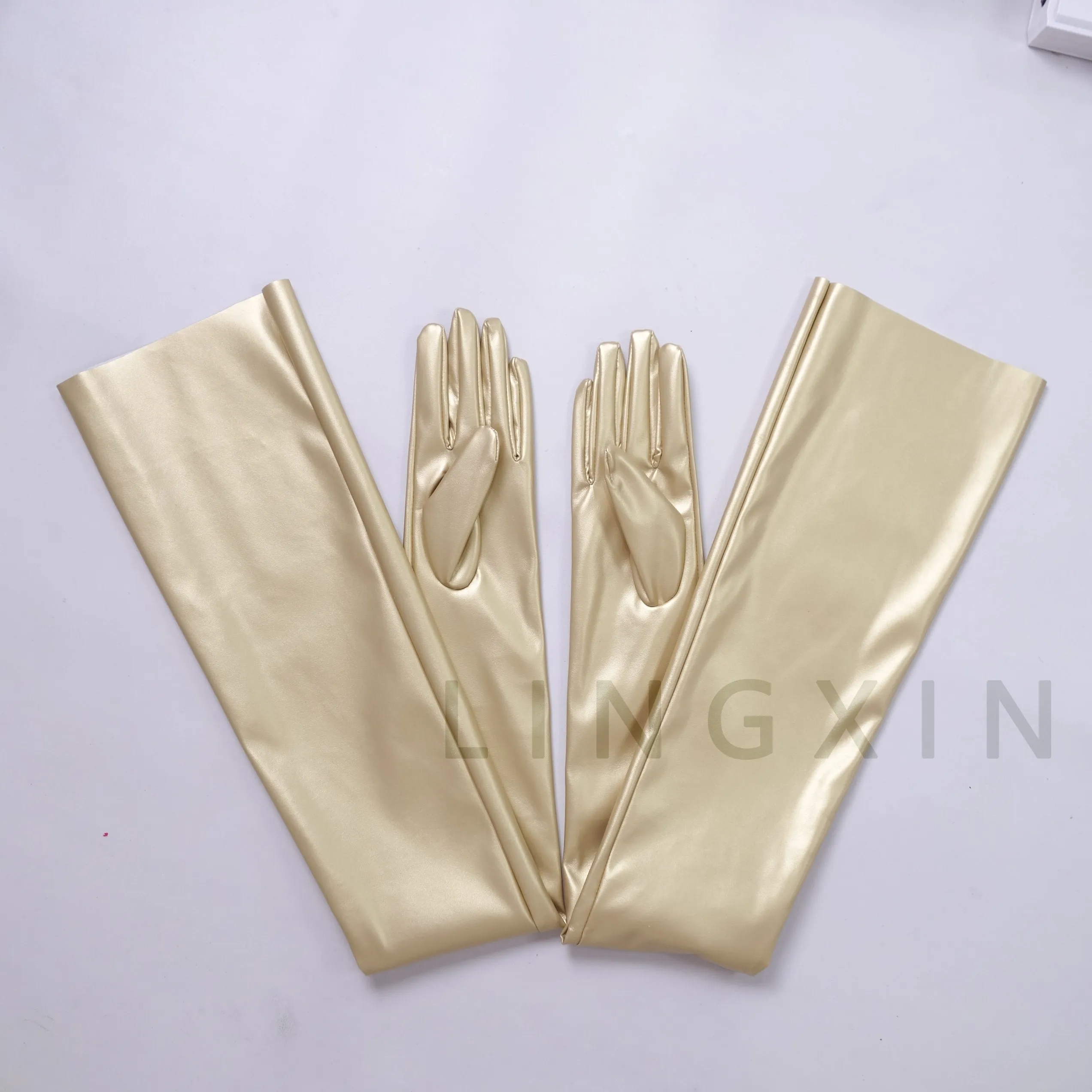 35 Zoll (90 cm) EXTRA LANGE HANDSCHUHE aus Kunstleder PU, schwarz, locker sitzend, Unisex, mit weitem Ärmel, im Neon-Fluoreszenz-Stil, in Fluoreszierendem Limettengrün – Detail 9
