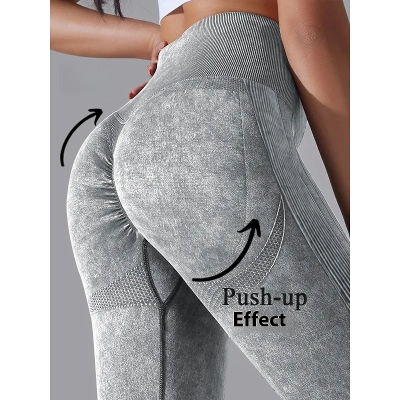 Taille tête lettre pêche hanche pantalons de Yoga femmes taille haute hanche levage serré Fitness pantalon haute élasticité sans couture collants de sport