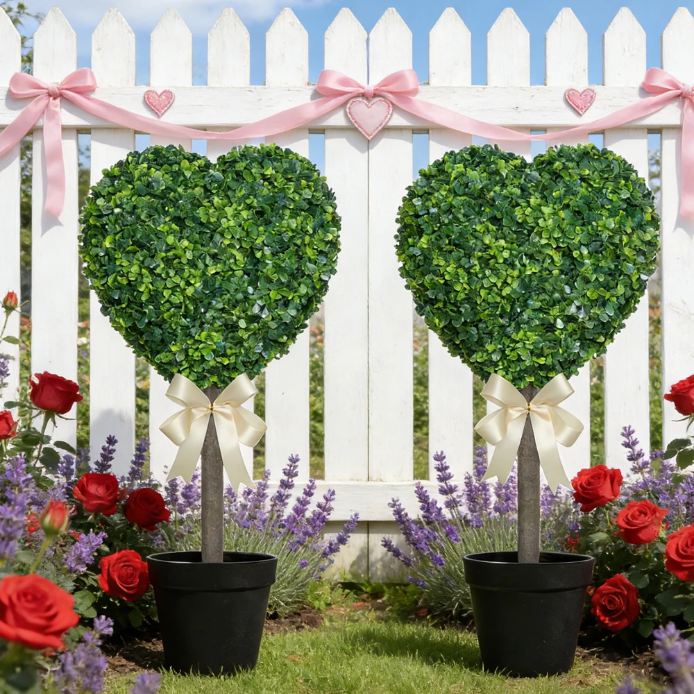 

Artificial Heart Topiary Ball Trees Faux Shrubs Evergreen Plants Flower for Topiary Planter Front Porch Garden Patio Decor