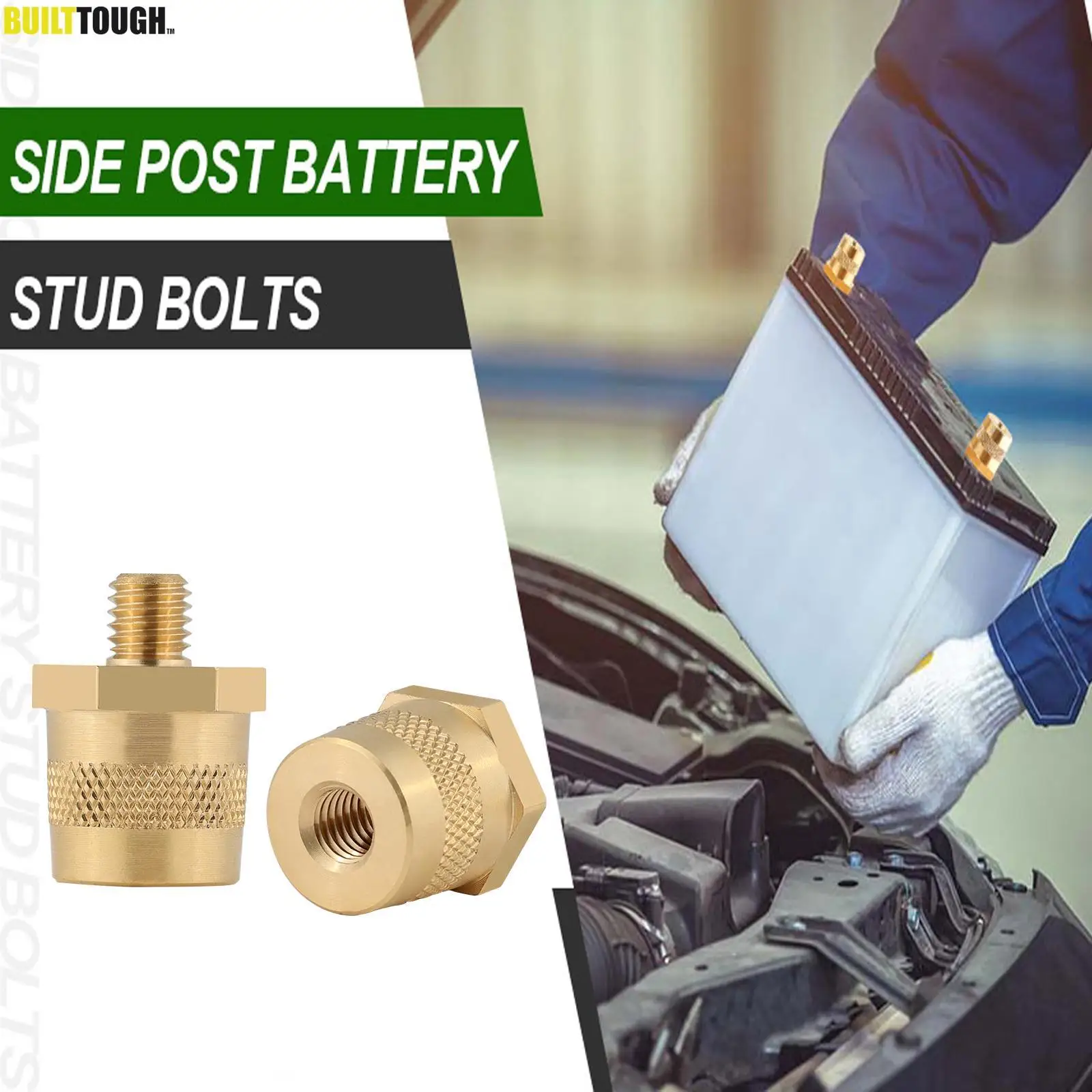 1 Pair Battery Pole Adapter Pair Positive Negative Battery Post Terminals with Male Thread M8 Connector Terminal Adapter Brass