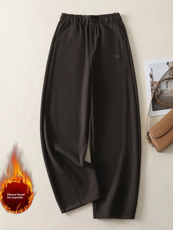 Winter Thiened Fce Gefütterte Hose mit weitem Bein Damen Lässige gerade Bananenhose Faionable All Match Wollmesser