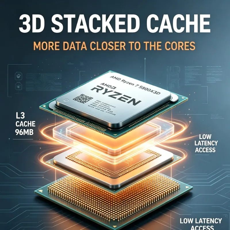 Gaming Desktop CPU 5800X3D 8 Core 16 Thread 5GHz 96MB Cache 105W AM4 DDR4 Loose Piece