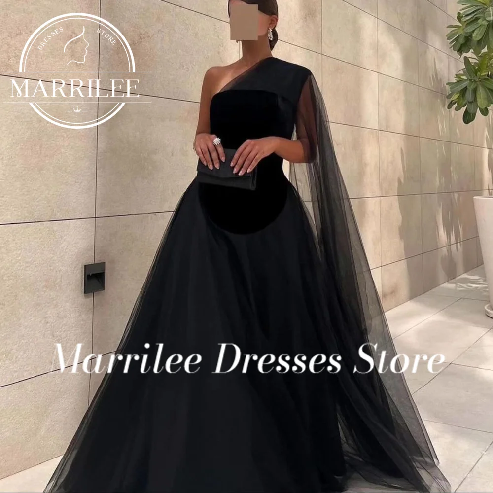 Marrilee Customized One Shoulder  Solid Color A-Line Sleeveless High Quality Dubai Evening Caftan DressSweep Train Floor Length