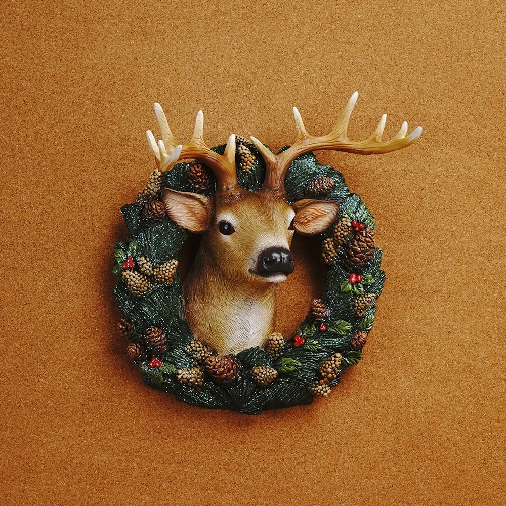 

Christmas wreath deer head wall hanging living room background wall decoration simulation animal wall decoration porch ornaments