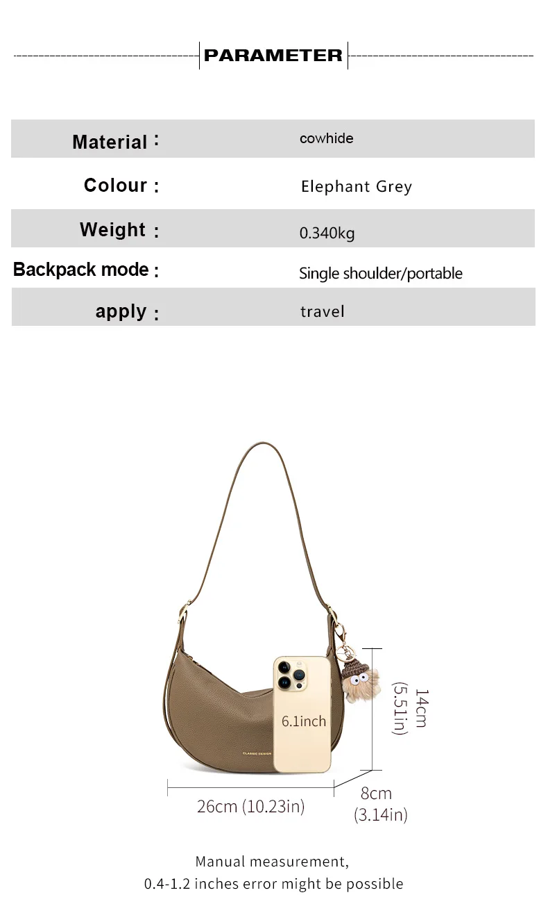Echte Leder-Umhängetasche für Damen, hochwertige Unterarmtasche, exquisites Design in Knödelform, weiße Einzelschultertasche – Detail 5
