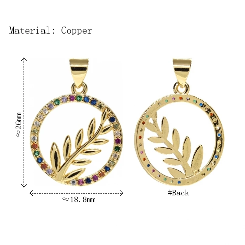 

2Pcs Copper Cubic Zirconia Pendant Invisible Setting Gold Color Circle Round Plant Leaf Shape Approx 18.8x26mm Jewelry