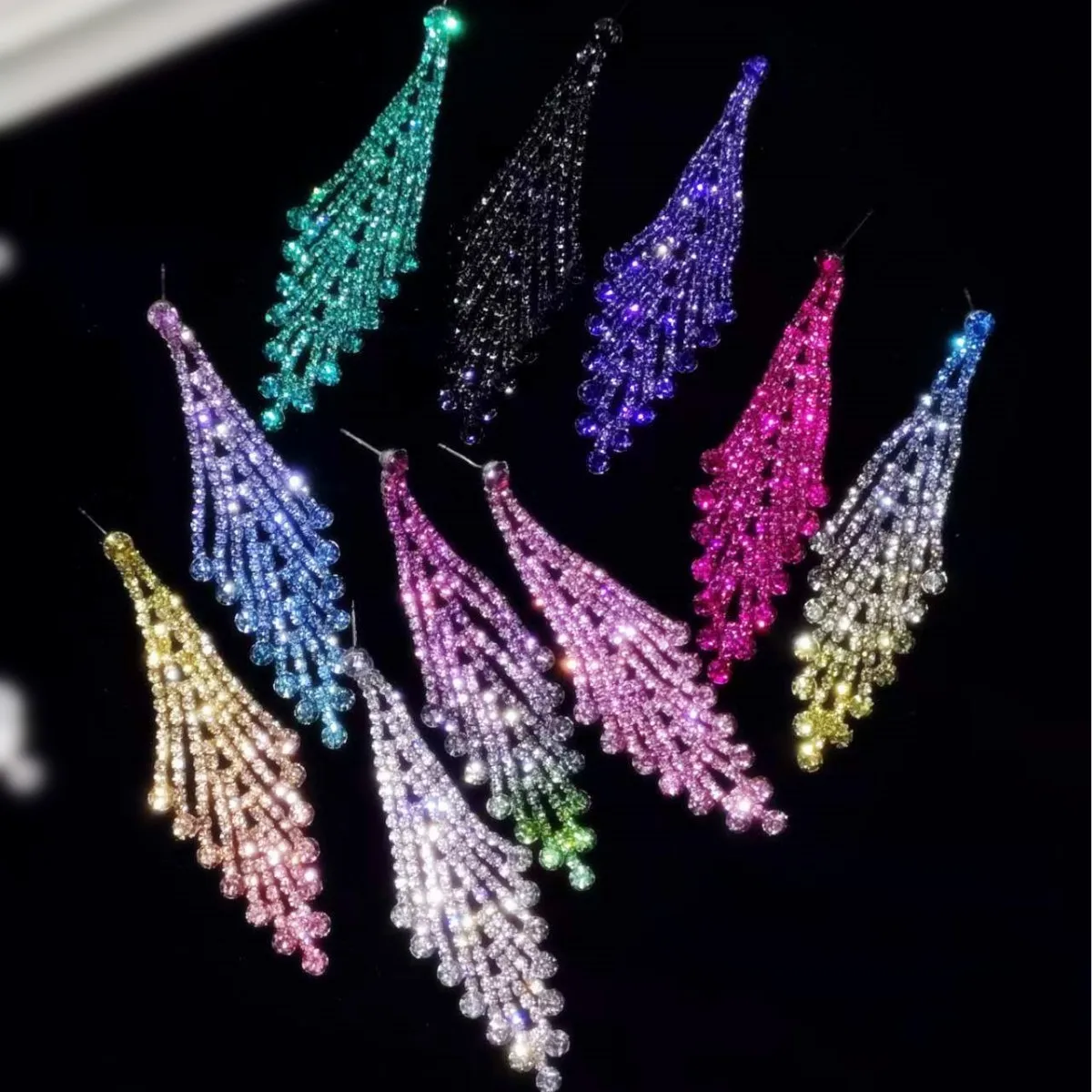 Dingka temperament super flash full diamond rhombus long earrings women's fashion high-end stud earrings ear jewelry