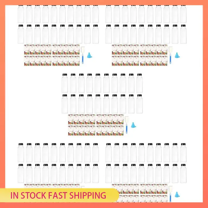 

AA05 100Pcs 12Oz Empty Plastic Juice Bottles With Caps,Reusable Water Bottles, Clear With Black Tamper Evident Lids