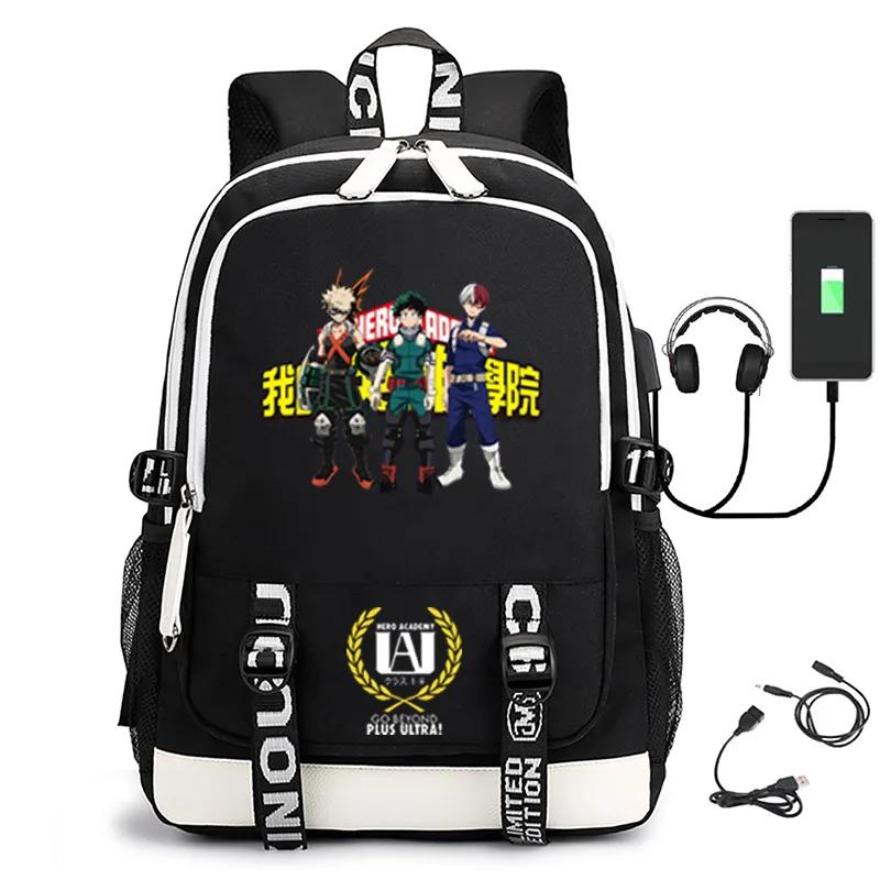 Sac à dos d'école étanche pour enfants, cartable de voyage avec USB, Anime My Hero Academia, pour garçons et filles