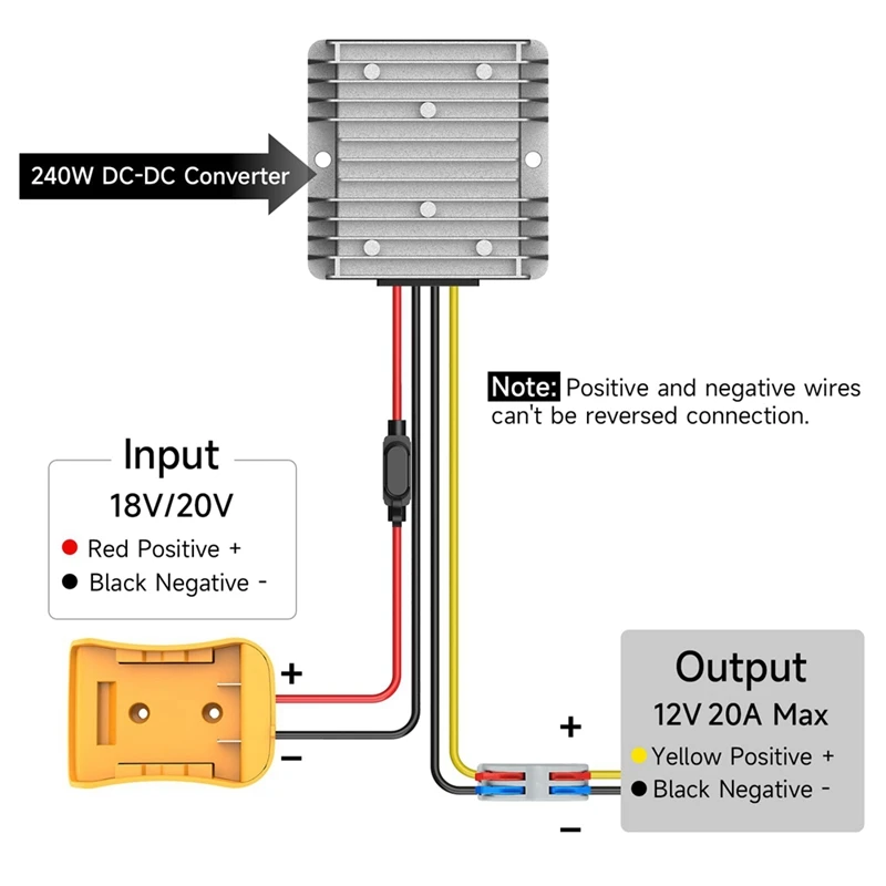 20V To 12V Step Down Converter Power Wheels Battery Adapter DC 12V 20A 240W Buck Converter Regulator For Dewalt 20V Plastic 1Set