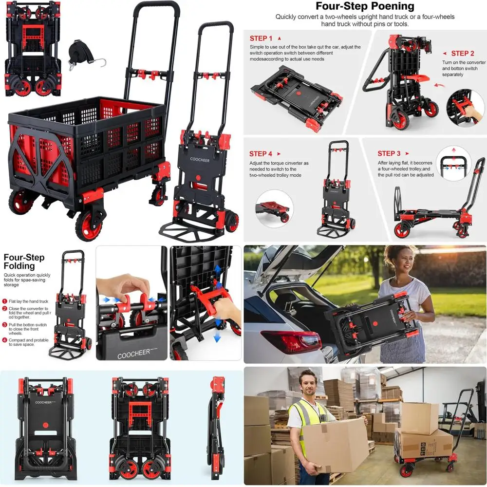 

2-in-1 Folding Hand Truck Dolly with Basket, 330lbs Capacity, Heavy Duty Collapsible Cart with Retractable Handle