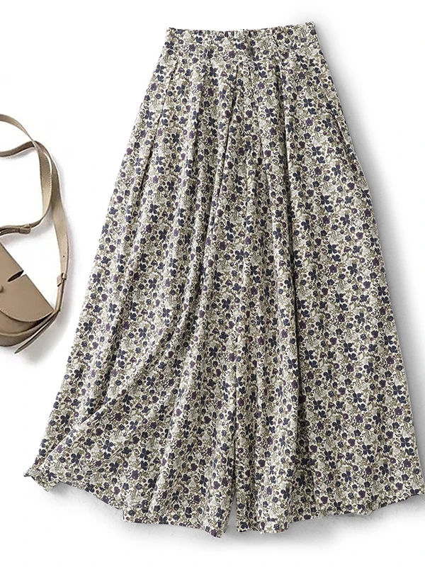 

Casual High Waist Wide Leg Floral Print Loose Fit Lightweight Summer Pants for plus Size Women Artistic Style Trousers