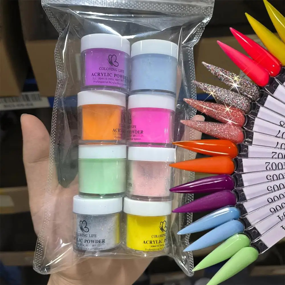 8-Colors عيد الميلاد مسمار الاكريليك مسحوق 3 في 1 مسمار الفن تمديد/الغمس/النقش كريستال مسحوق أحمر أخضر عيد الميلاد مانيكير ديكور