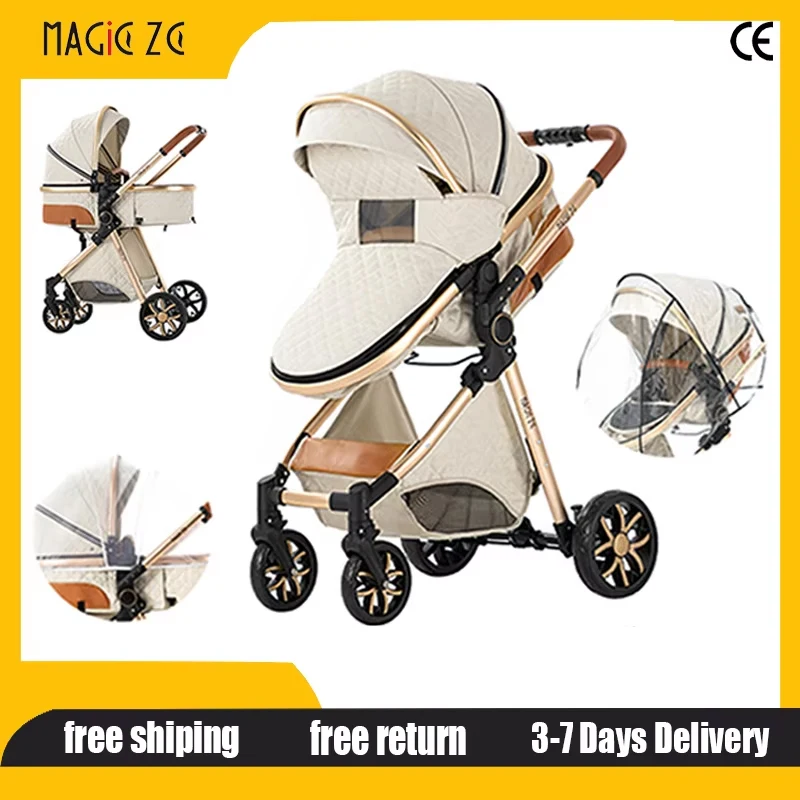 High View Stroller 2-in-1 Comfortable Sit and Lie Pram Foldable Stable Newborn Travel System Lightweight Carriage