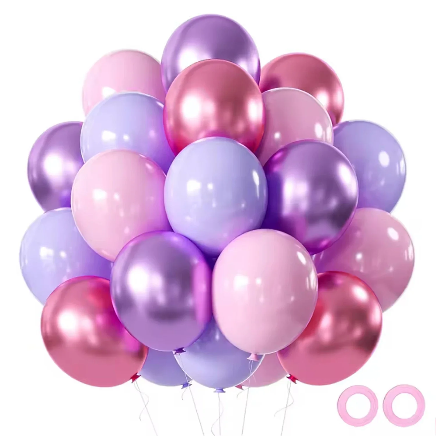 42pcs Pink and Purple Party Balloons Metallic Rose Red Purple Latex Balloons for Girls Birthday Wedding Party Decorations