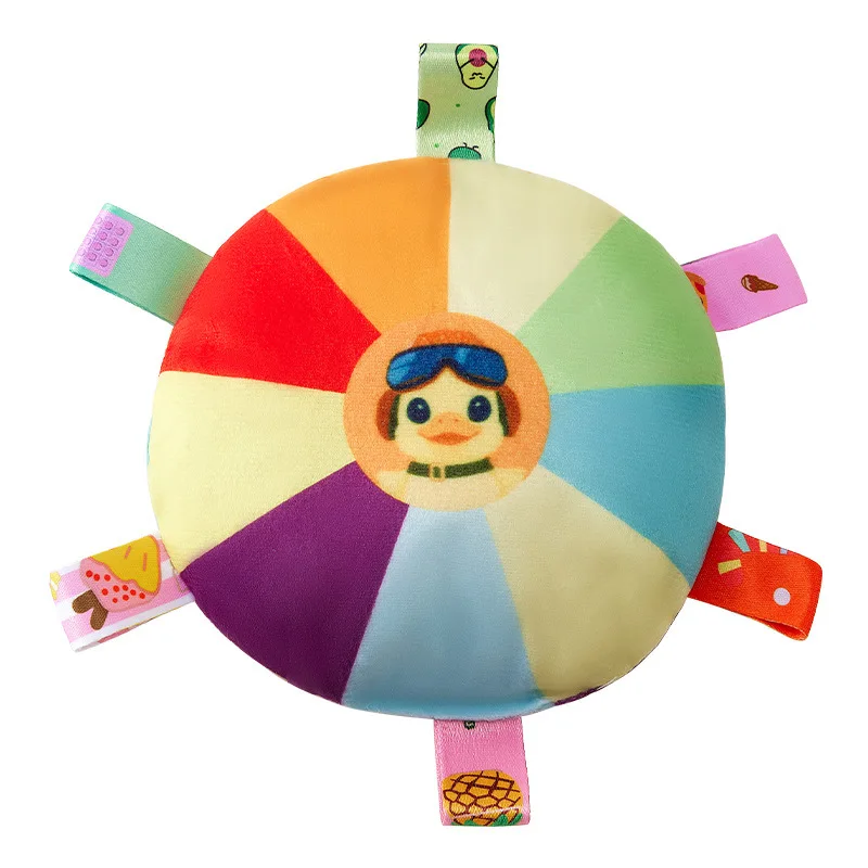 Giocattolo sensoriale morbido con sonaglio per bambini in peluche colorato per neonati, design rotondo carino con faccia di cartone animato e parti staccabili Morbido e carino