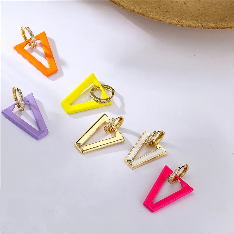 Earrings for women's 18k gold-plated crystal zircon color spray inverted triangle popular fashion jewelry festival gift