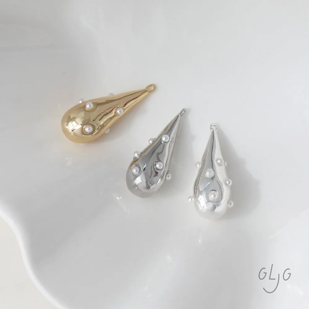 2PCS Dainty Drop Shape Charms for Jewelry Making Eardrop Supplies Findings DIY Brass 14k Gold Plated Accessories 28*11mm image 3