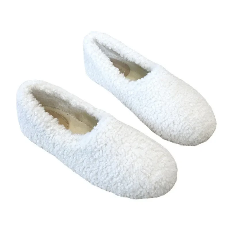 Mocassins de lã de cordeiro de luxo femme inverno sapato de algodão feminino quente mocassins de pelúcia confortável encaracolado pele de ovelha apartamentos mulher tamanho grande 40-43