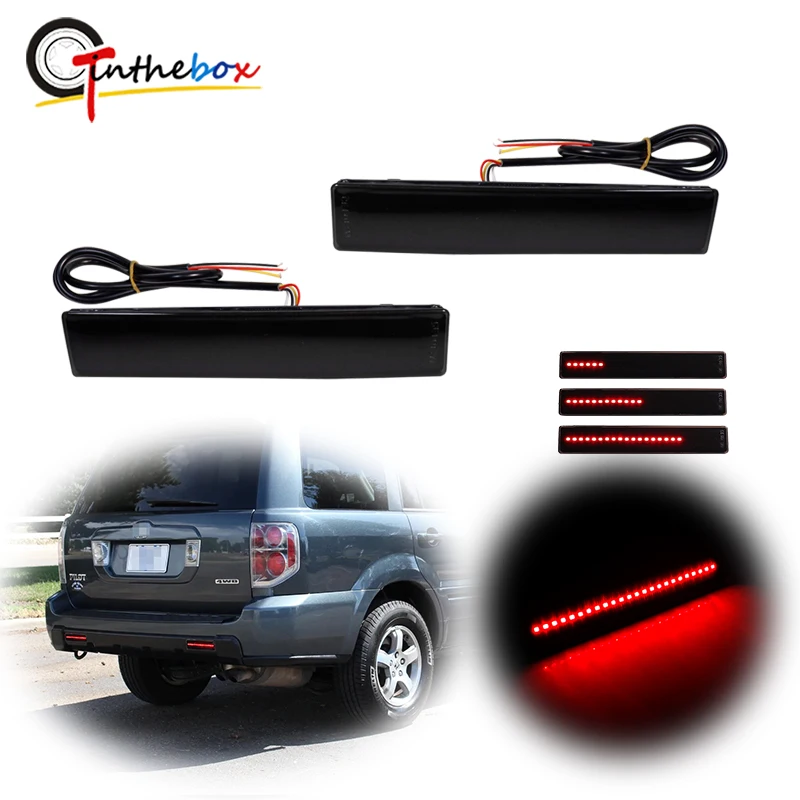 Red LED Car Rear Bumper Reflector Lights For 2006-2008 Honda Pilot Brake Tail Light, Rear Fog Light w/ Dynamic Turn Signal light