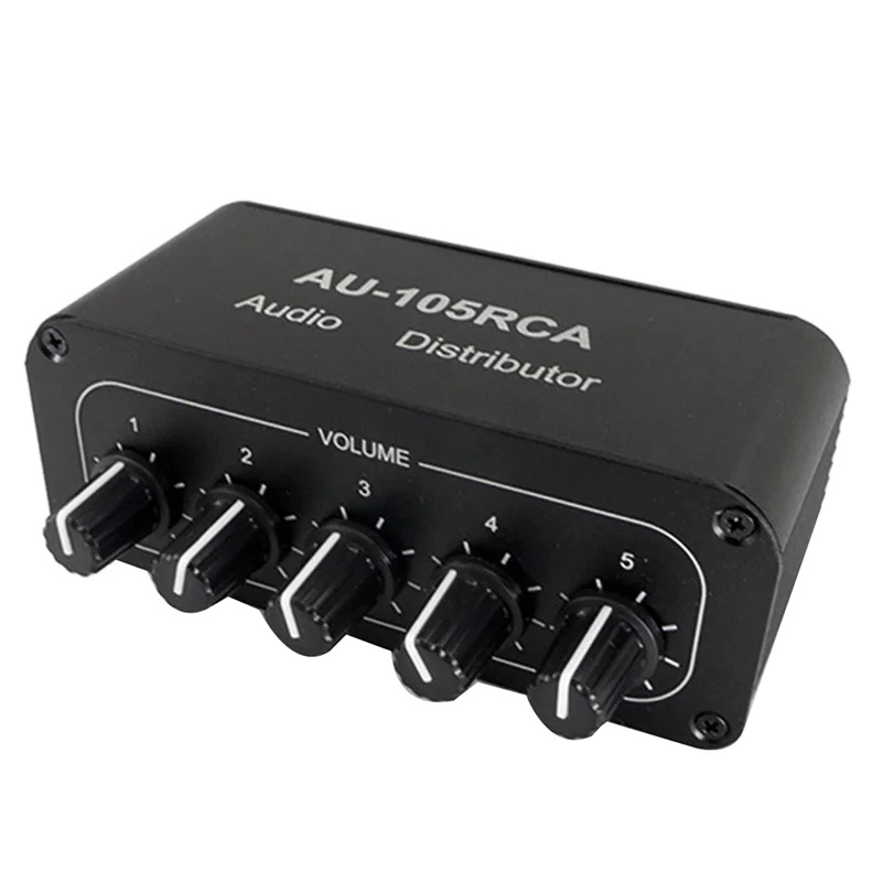 5CH Audio Distributor Stereo Audio Mixer 1 Input 5 Output RCA Splitter for Power Amplifier Active Audio SQ