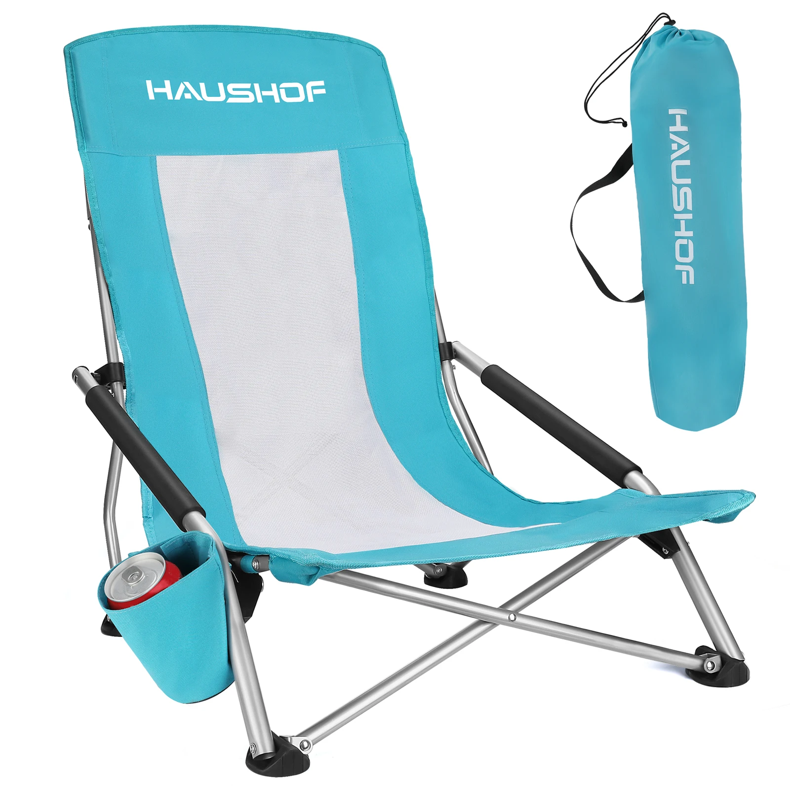 

HAUSHOF Beach Chairs Portable Outdoor Folding Moon Chair with Backrest and Cup Holder For Camping Fishing Travel BBQ Foldable