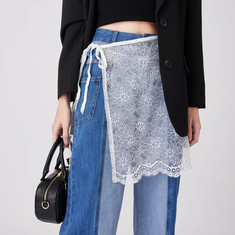 

Embroidered Flower Lace Floral Embroidery Skirt Y2K Streetwear Harajuku Layering Gauze Skirt Drawstring See Through Butt Curtain