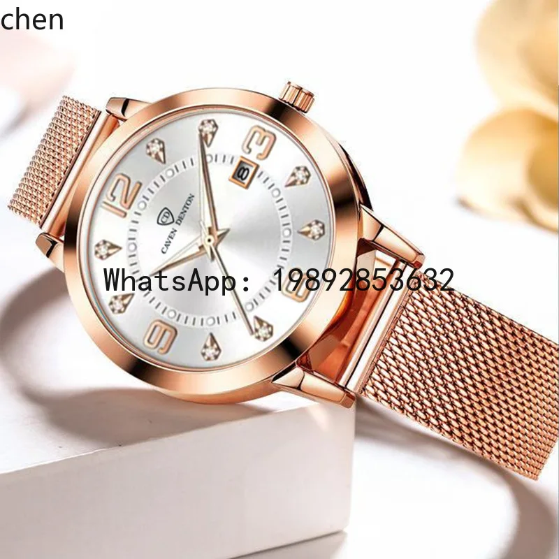 

ZZ women's fashion watch with mesh strap, calendar, and vacuum-plated steel mesh band