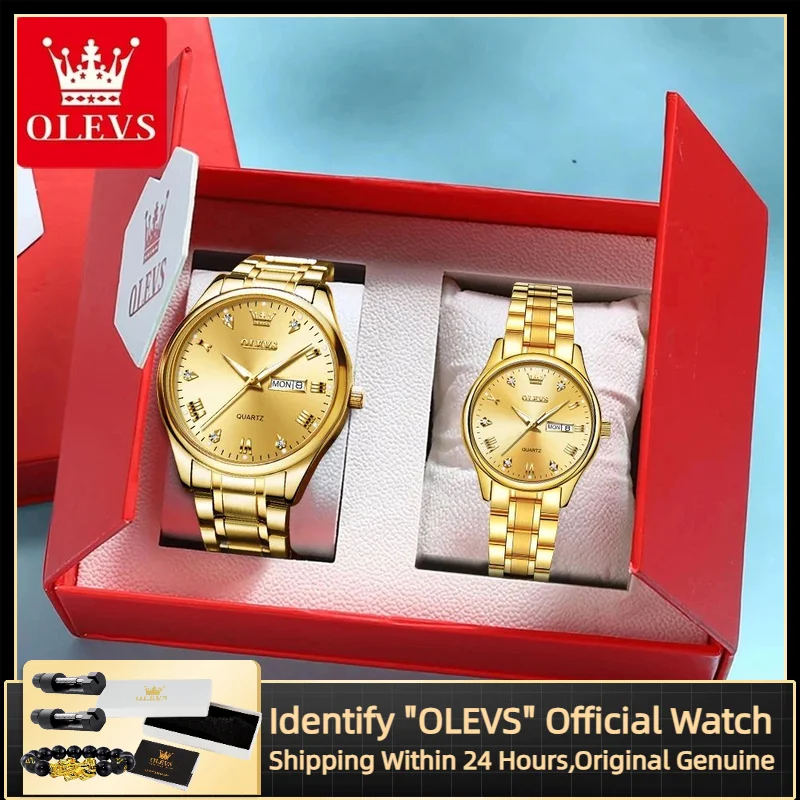 OLEVS 5563 Couple Watch Men's and Women's Original Quartz Couple Watch Luxury Brand His or Her Watch Set Gift Waterproof Watch