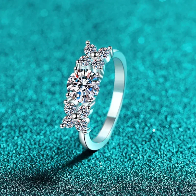 Minimalist Ins Full of Stars Personality Platinum Pt950 Rings Luxury 1ct Diamond Moissanite Wedding Band for Women Holiday Gift