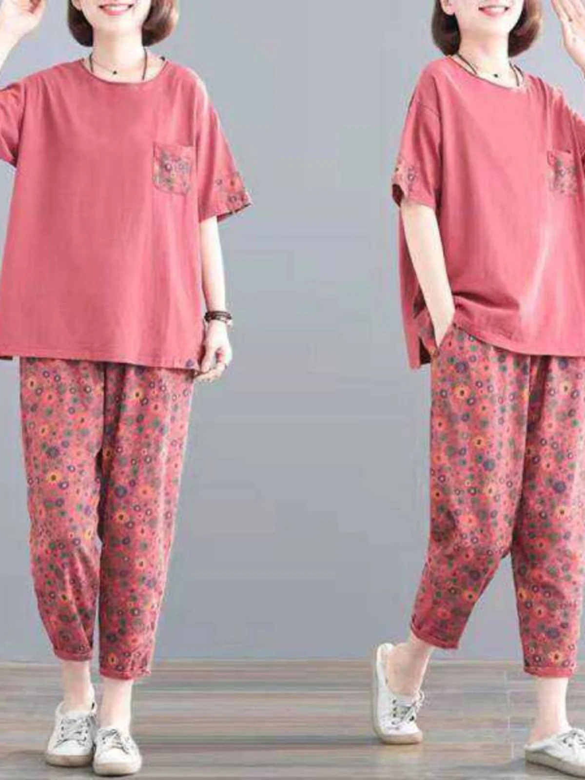 

Fashionable Summer Sportswear Set Women's Large Size Short Sleeve Two-Piece Suit Casual Commute Korean Style Loose Fit