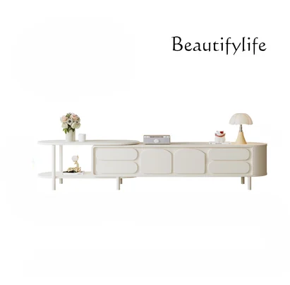 

Modern Simple TV Cabinet Retractable Coffee Table High Cream Style Paint Storage TV Stand living room decoration